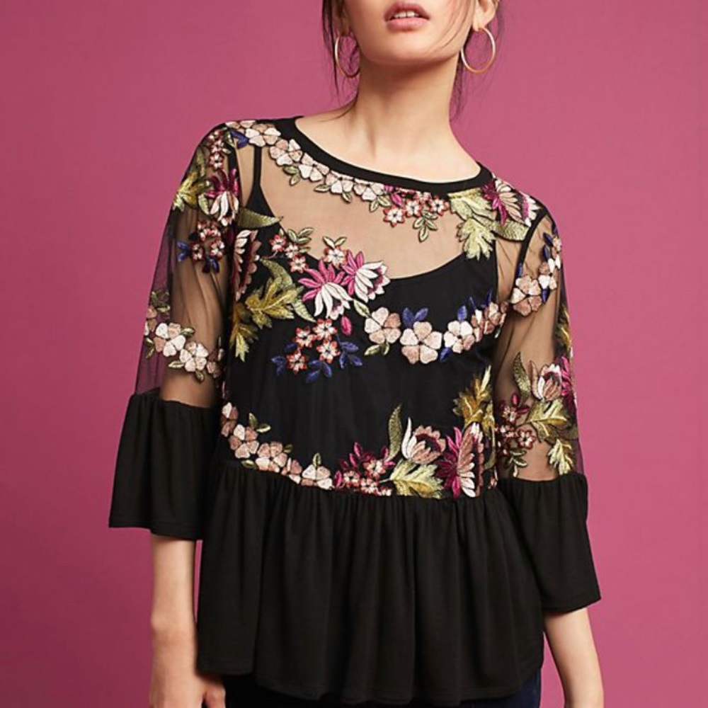 Embroidered Anthropologie peplum top